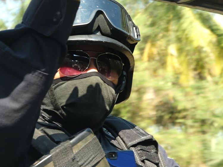 Heavily armed police on patrol in Acapulco