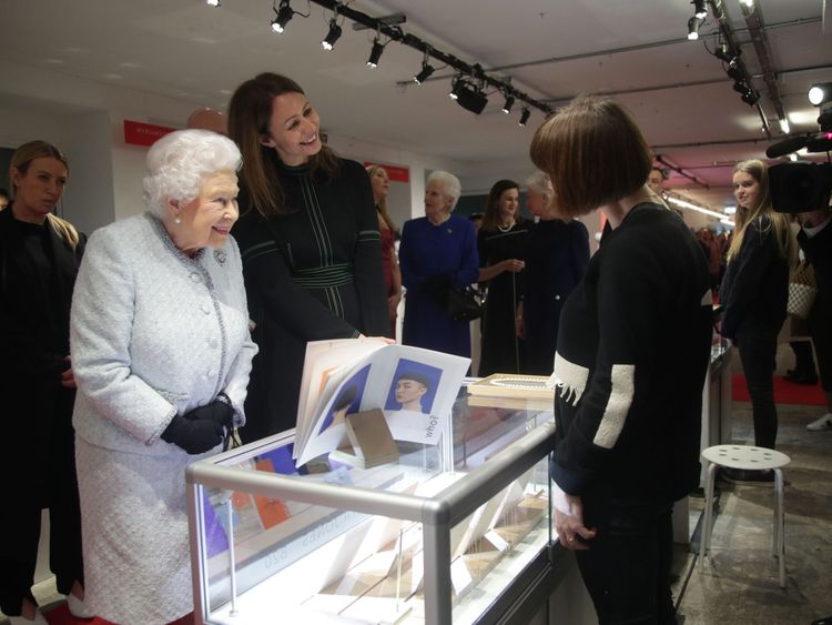 The Queen, next to BFC chief Caroline Rush, joked with a designer displaying her jewellery