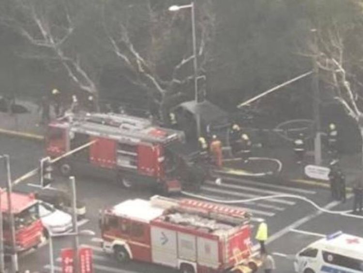 Emergency services at the scene of the accident Pic: People&#39;s Daily, China