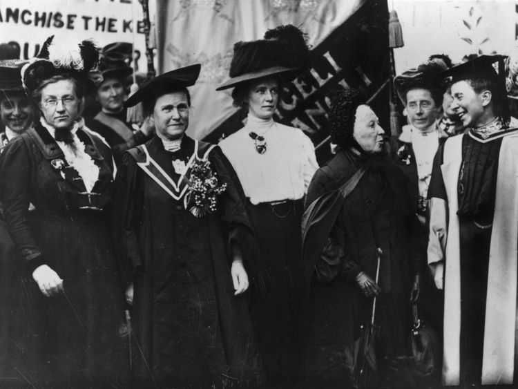 Millicent Fawcett (second l) was not keen on the violence of the Suffragettes