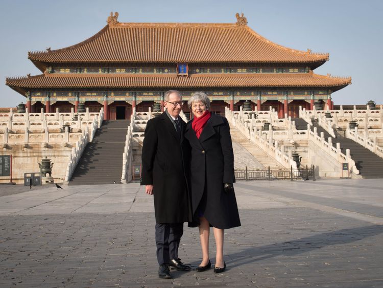 Theresa May and her husband, Philip, during a visit to the Forbidden City in Beijing