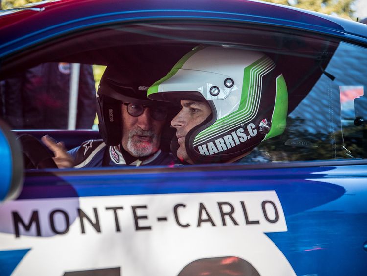 Chris Harris,right, and Eddie Jordan in the car before it burst into flame