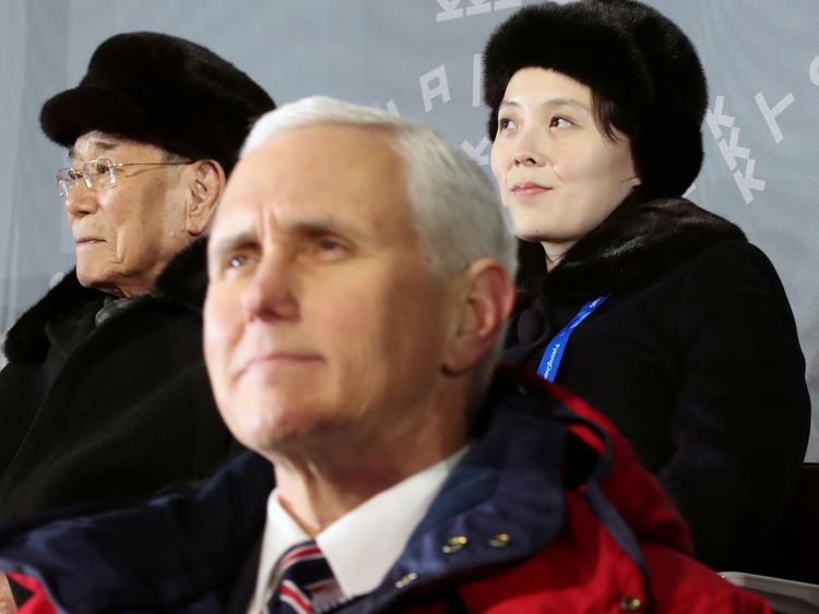 US Vice President Mike Pence did not look pleased to be sitting by Kim Jong Un's sister Kim Yo Jong at the opening ceremony