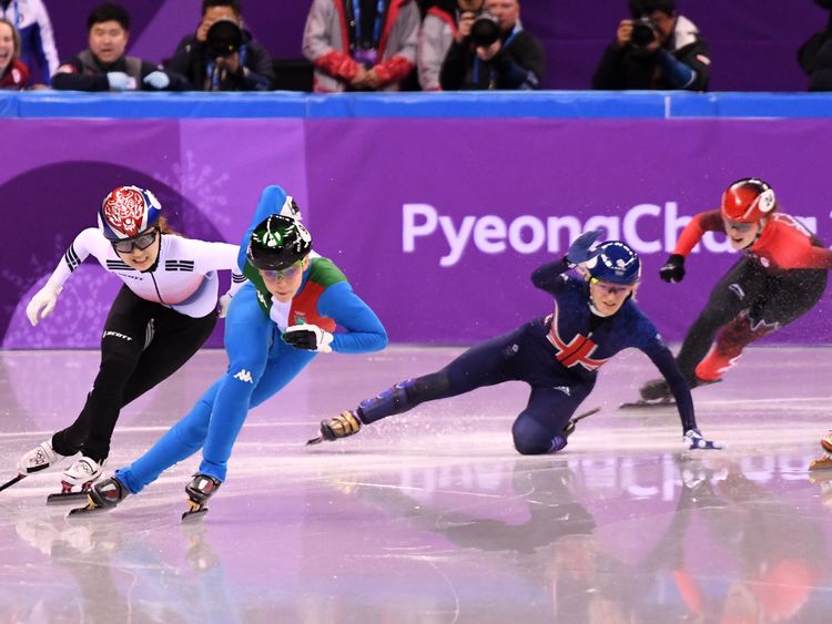 Christie falls on the final lap after appearing to collide with Yara van Kerkhof