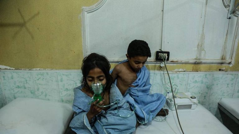 Children in hospital after a chlorine attack on eastern Ghouta