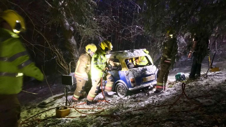 Firefighters cut a woman free from a car in County Durham