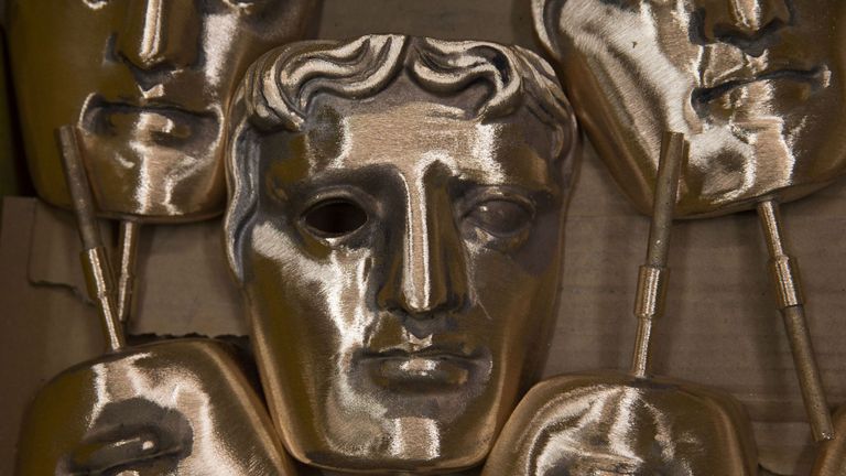 Polished BAFTA (British Academy of Film and Television Arts) masks sit in a box during a photocall at the New Pro Foundries, west of London on January 31, 2017. The masks will be presented to winners at BAFTA&#39;s awards ceremony in London on February 12, 2017. / AFP / Daniel LEAL-OLIVAS (Photo credit should read DANIEL LEAL-OLIVAS/AFP/Getty Images)
