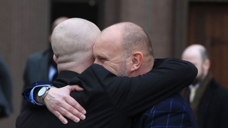 Bennell&#39;s abuse survivors Jason Dunford and Chris Unsworth outside Liverpool Crown Court