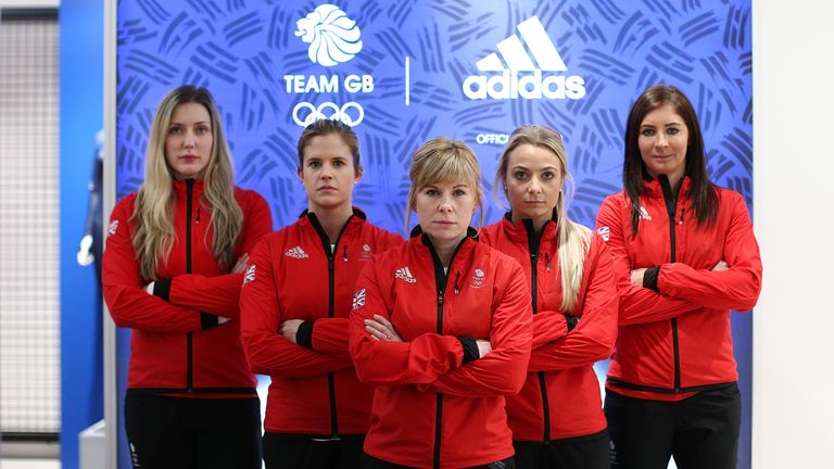 (L-R) Lauren Gray, Vicki Adams, Kelly Schafer, Anna Sloan and Eve Muirhead of the women's curling team