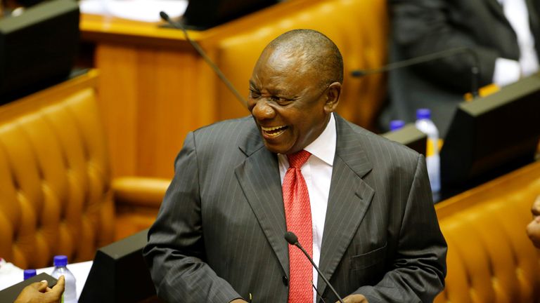 Cyril Ramaphosa, the acting President of South Africa, arrives at the parliament in Cape Town to be sworn in