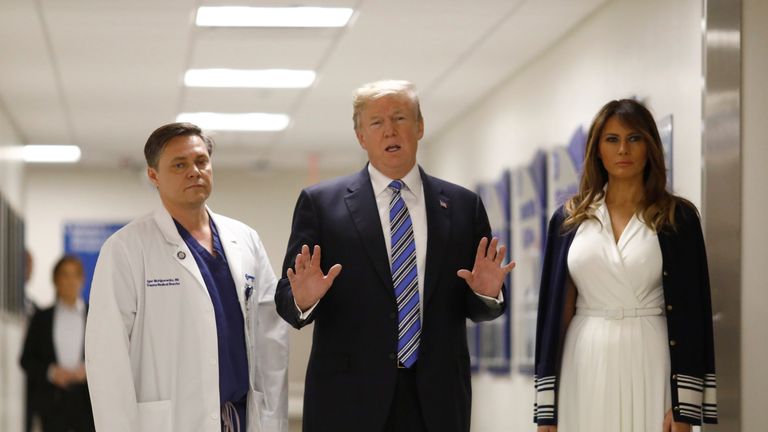 The US President talks with a trauma surgeon at Broward Health North Hospital