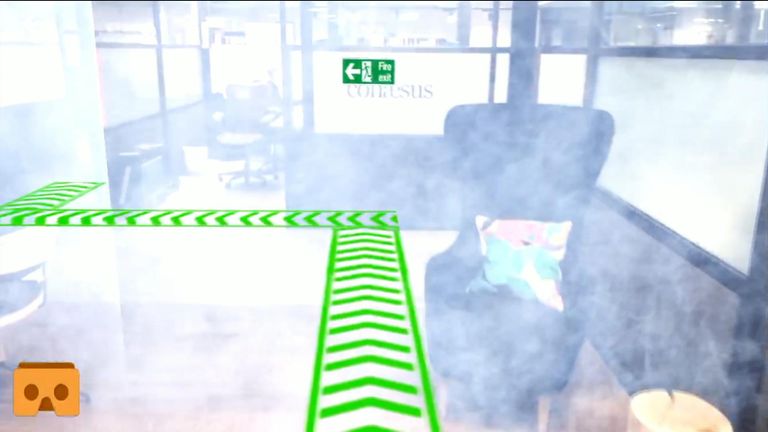 This demo version of the app uses smoke simulations to show how it could aid user’s in confusing surroundings. Pic: IMAREC 