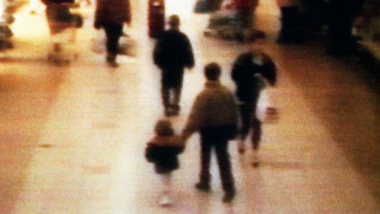 James Bulger seen on CCTV being led away before his murder