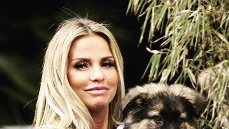 Katie Price shared a picture of her and Queenie as a puppy. Pic: @officialkatieprice/Instagram