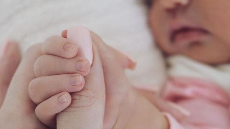 Kylie Jenner posted a picture of her five day old baby, revealing she is called Stormi. Pic: Instagram/Kylie Jenner