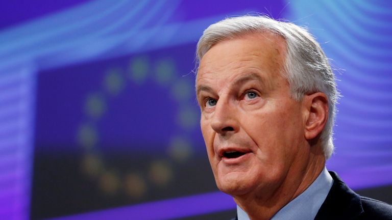 EU chief Brexit negotiator Michel Barnier holds a news conference at the EU Commission headquarters in Brussels