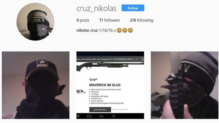 Nikolas Cruz&#39;s Instagram page