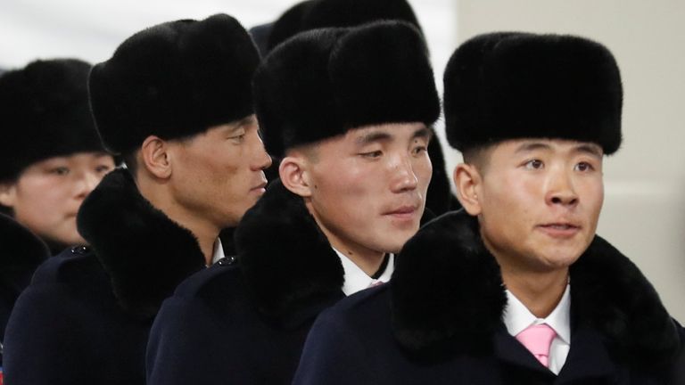 North Korean athletes arrive at the the Olympic Village in Gangneung, South Korea