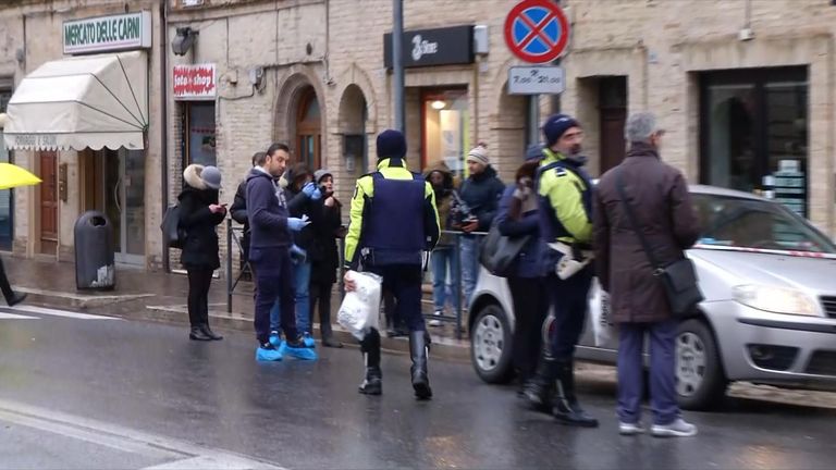 Police investigate drive-by shootings in the Italian city of Macerata.