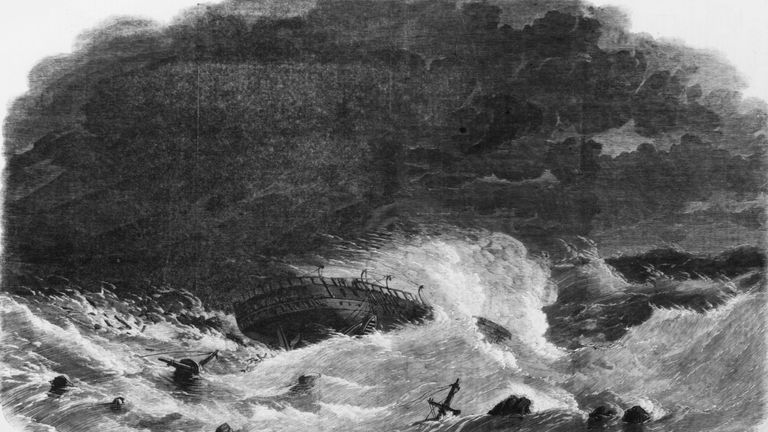 An artist's impression of the wreck of the Royal Charter in 1859