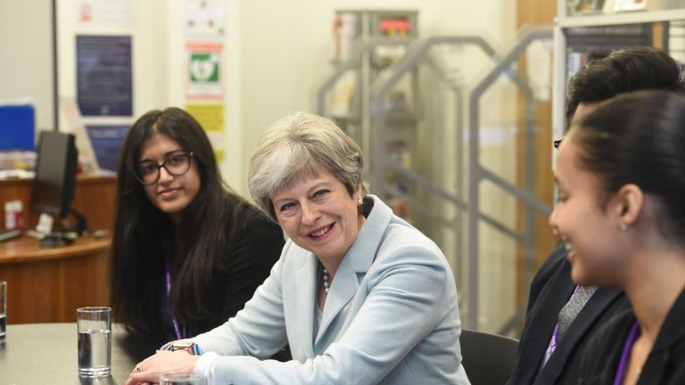 Theresa May visits the Featherstone High School in Southall in London