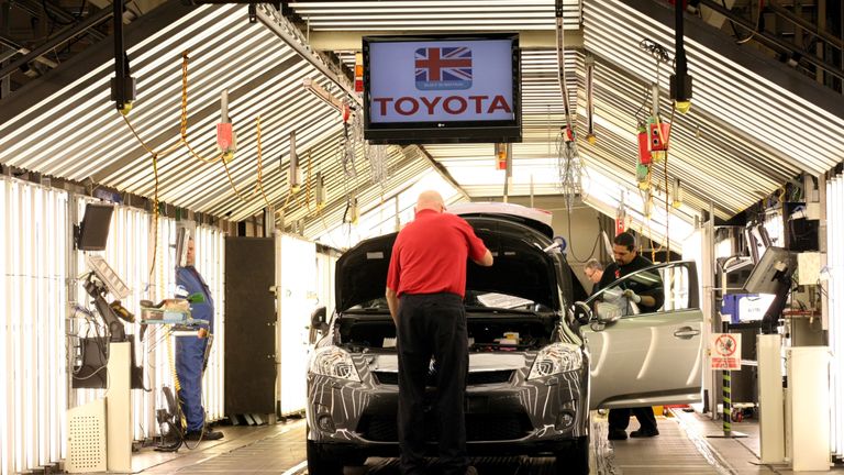 General view of the Toyota assembly line at the Toyota factory at Burnaston in Derby
