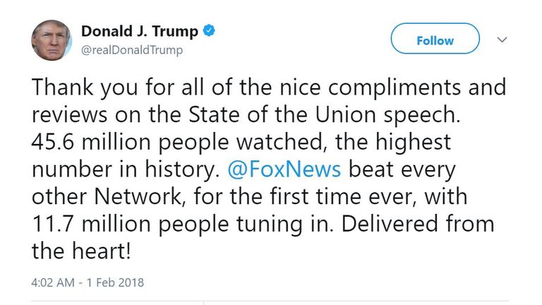 He tweeted it had been the highest ever recorded, but he was beaten by Obama