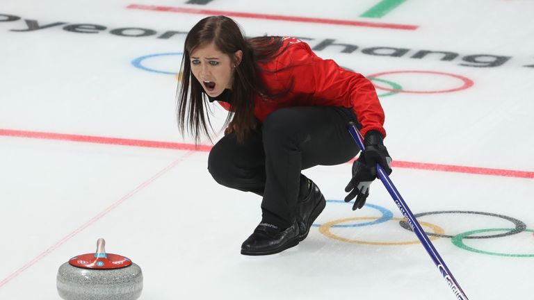 GANGNEUNG, SOUTH KOREA - FEBRUARY 15: Eve Muirhead of Great Britain reacts during the Curling Women's Round Robin Session 2 held at Gangneung Curling Centr