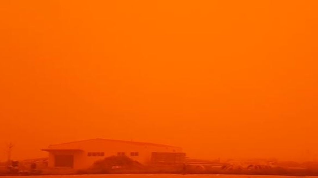 sahara desert dust cloud blankets greece in orange haze