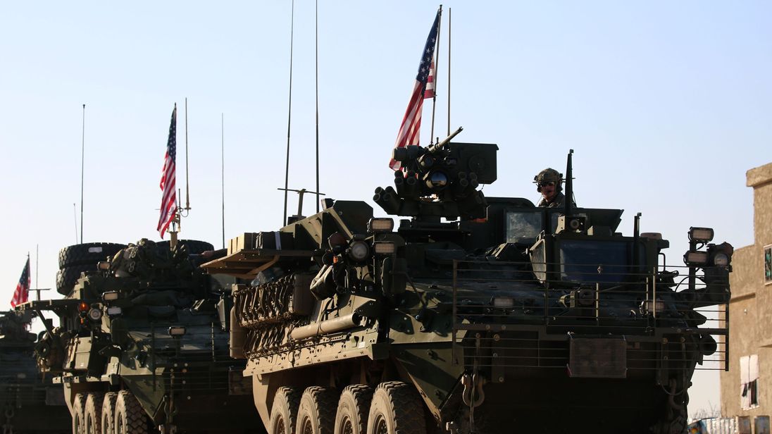 US forces armoured vehicles near Manbij in March