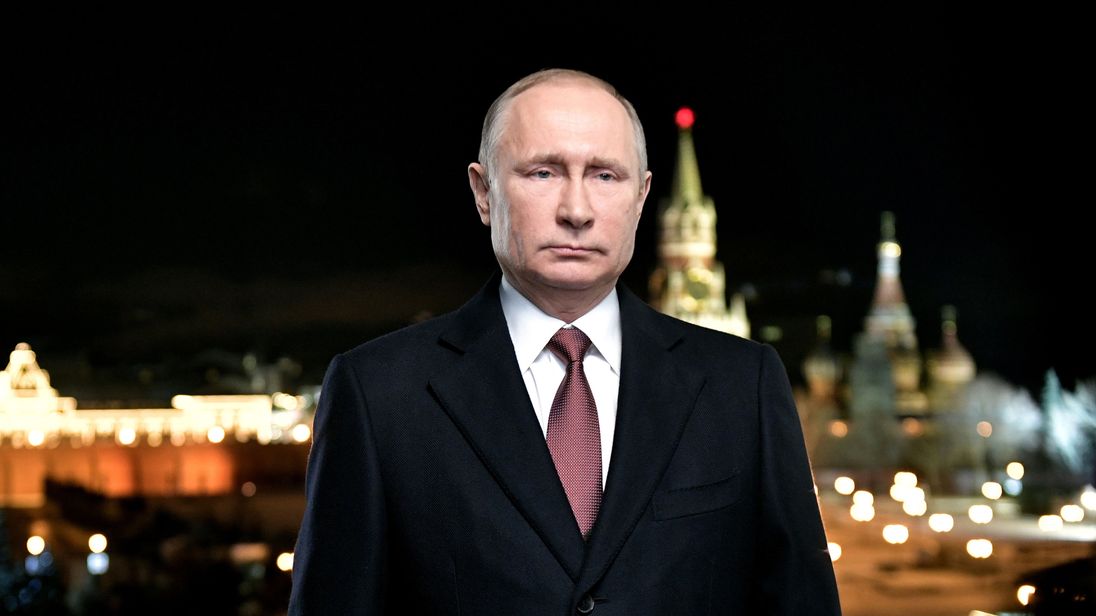 Russian President Vladimir Putin attends his New Year address to Russians in central Moscow