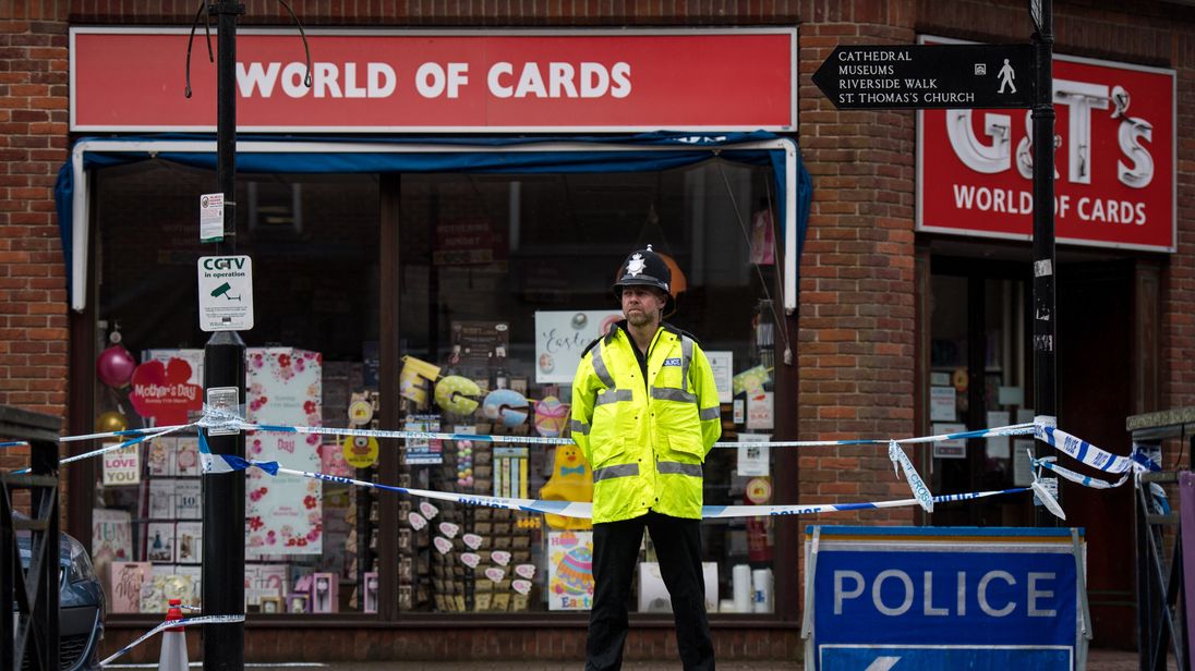  A police officer stands at a cordon in Salisbury