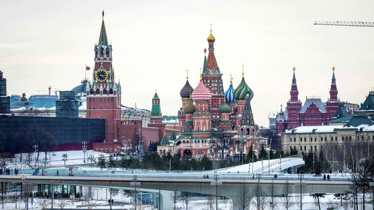 A view of the Kremlin, St. Basil's Cathedral and the Zaryadye Park in downtown Moscow 