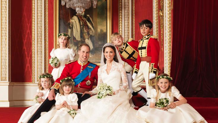 William and Kate with their bridesmaids and pageboys on the day of their wedding