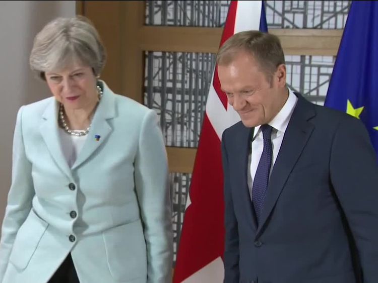 Donald Tusk meets Theresa May for talks over the border in Northern Ireland after Brexit.