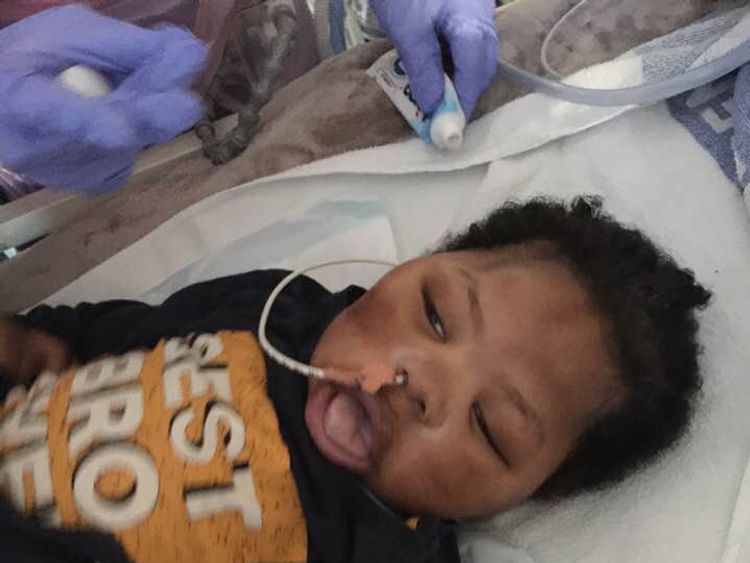 Isaiah&#39;s father Lanre Haastrup posted this image of his son on Facebook light night describing him as breathing independently of any assistance