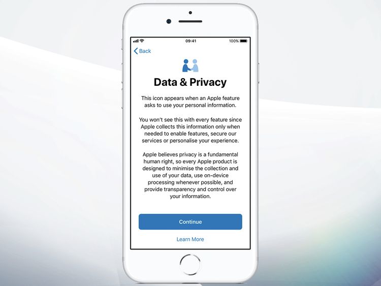 The new 'Data & Privacy' notice will greet Apple users who update their phones