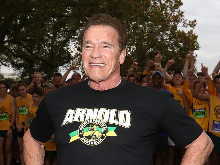 Arnold Schwarzenegger poses during a sports festival earlier this month