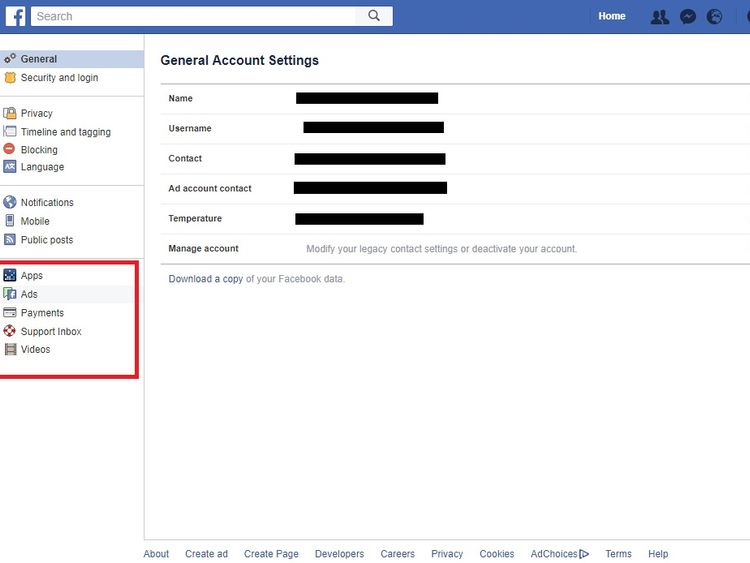 Facebook users can control who sees their data in the Apps and Ads sections