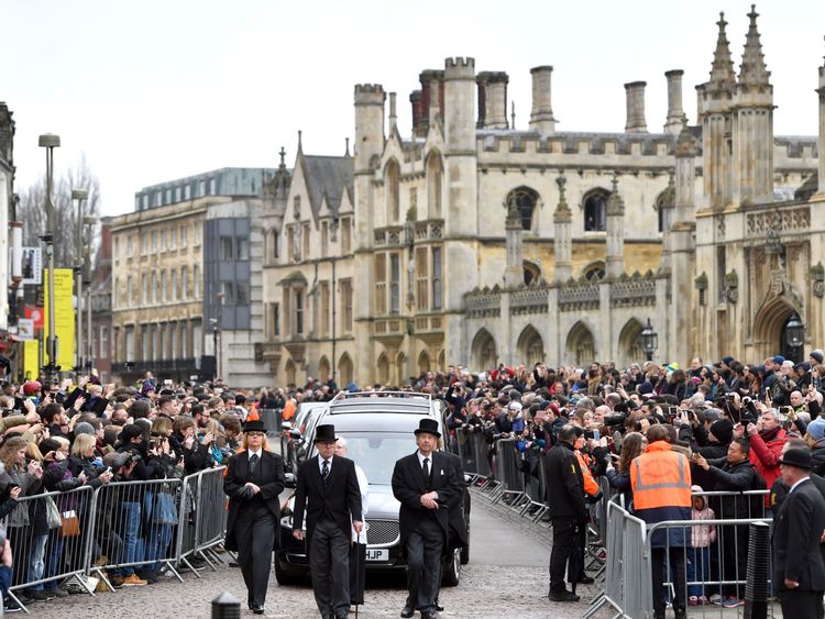 Crowds lined the streets around the church as the funeral cortege arrived