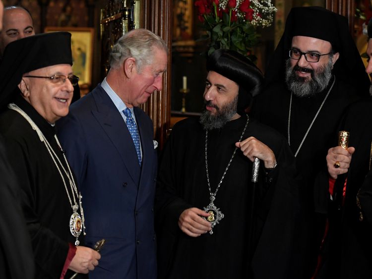 Britain's Prince Charles, Prince of Wales meets religious leaders and clergy after attending a service of prayers by the Melkite Greek-Catholic community at St. Barnabas Church in London, on December 19, 2017