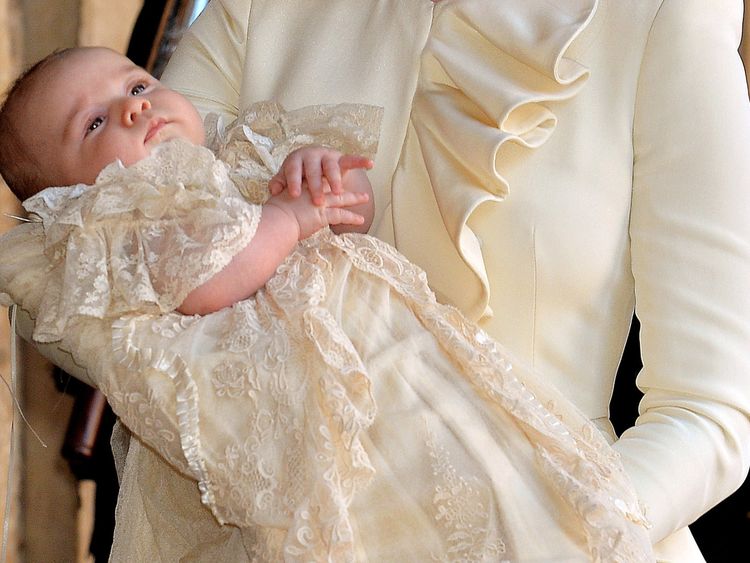 Prince George Of Cambridge after his christening at the Chapel Royal in St James's Palace