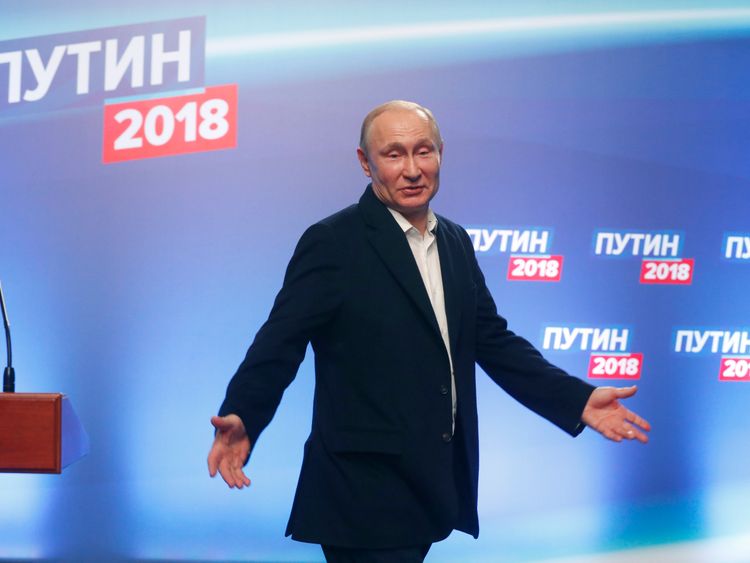 President Vladimir Putin at his campaign headquarters in Moscow