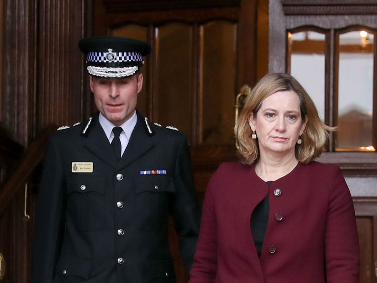 Home Secretary Amber Rudd (right) and Wiltshire Police Assistant Chief Constable Kier Pritchard leave Salisbury Guildhall