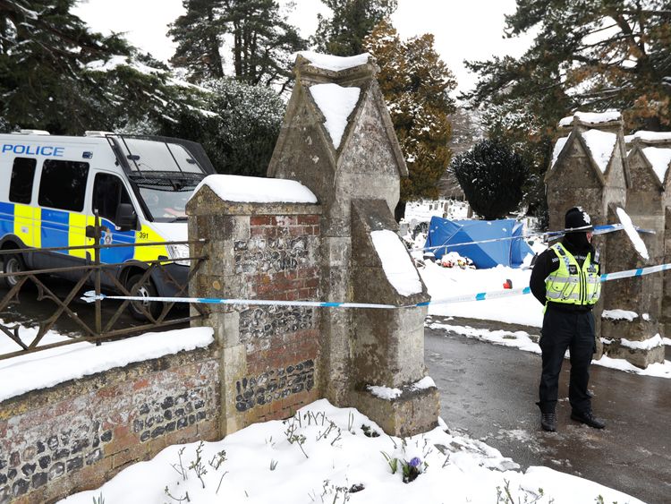 The cordoned off cemetery where the grave of Sergei Skripal's son Alexander is located