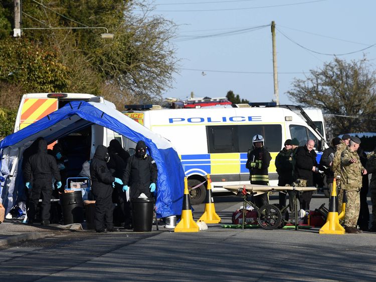 Police, Army and Emergency service personal on Larkhill Road in Durrington, Salisbury