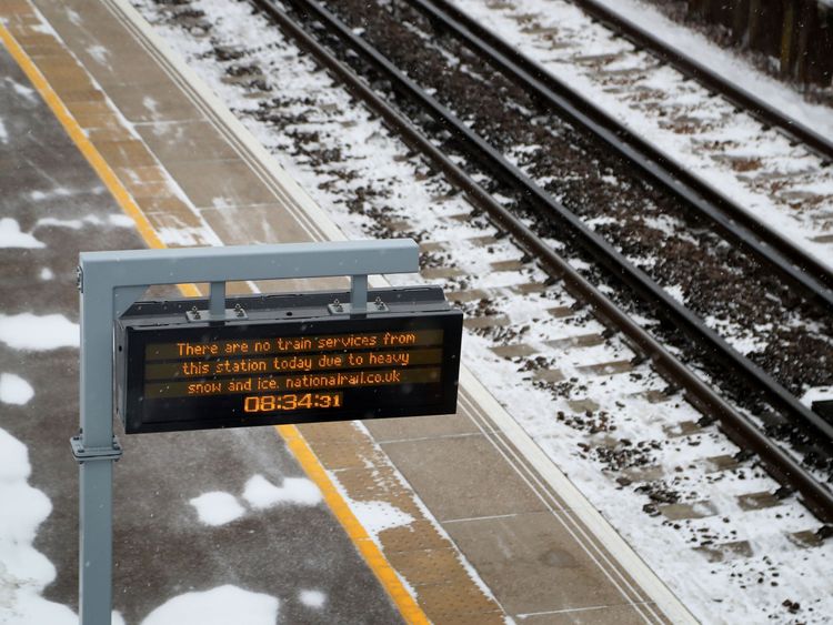 Wye railway station near Ashford, Kent, which is one of over 50 stations closed to passengers on the Southeastern rail network following heavy snowfall