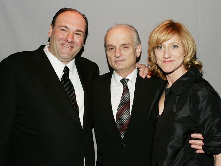 Series creator David Chase (C), with leading actors James Gandolfini and Edie Falco in 2007