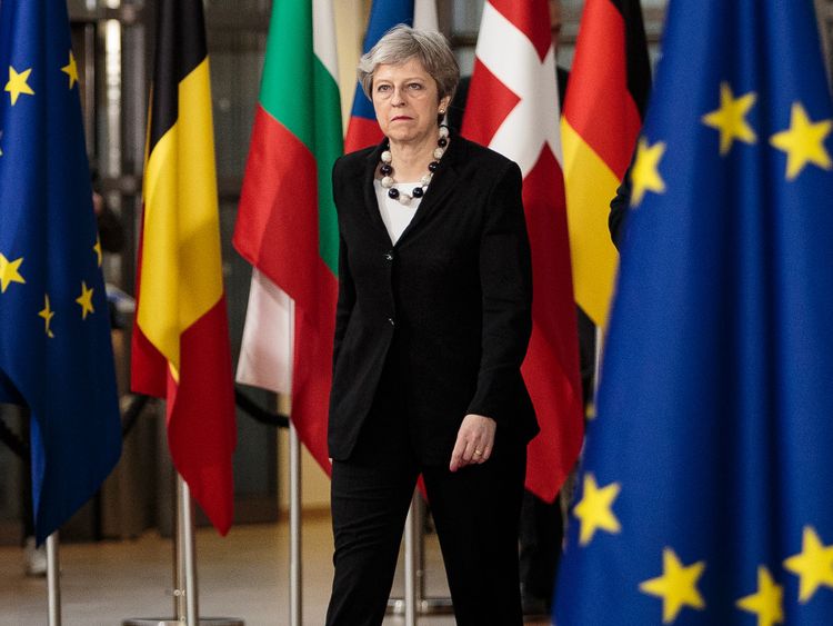 BRUSSELS, BELGIUM - MARCH 23: British Prime Minster Theresa May arrives at the Council of the European Union on the final day of the European Council leaders&#39; summit on March 23, 2018 in Brussels, Belgium.