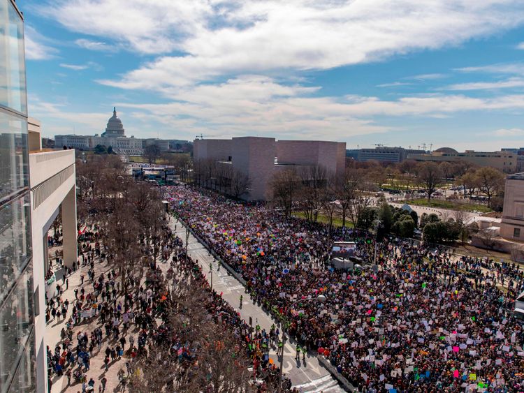 The crowd at the March for Our Lives Rally as seen from the roof of the Newseum in Washington, DC